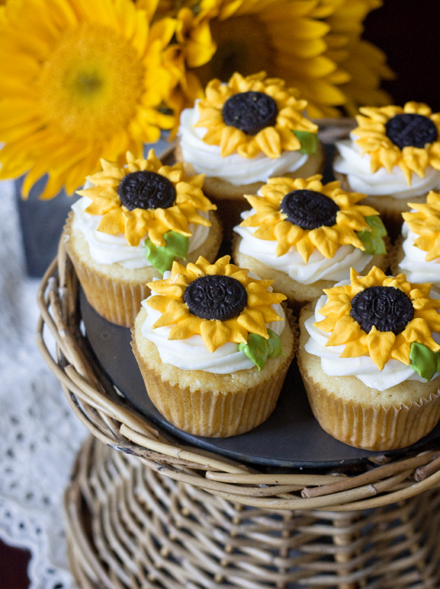 Cupcakes with sunflowers on